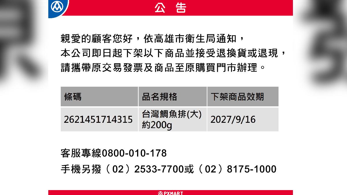 快訊/全聯緊急下架鯛魚排!驗出動物用藥超標 已賣出4080包