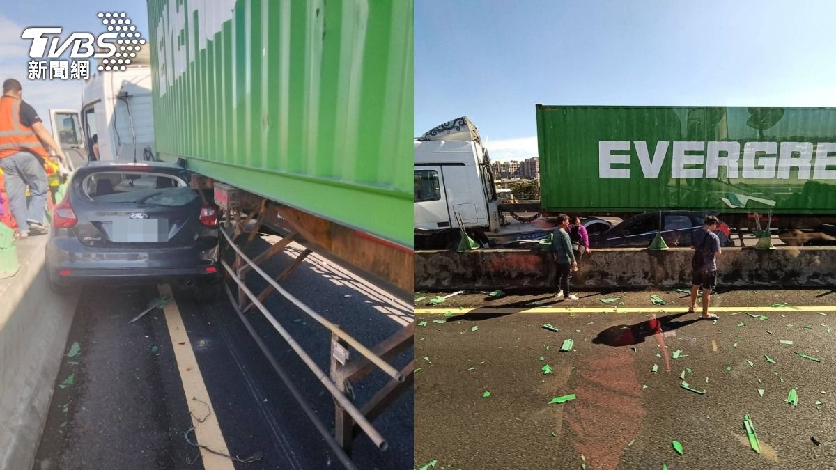 快訊／國一中壢段事故　半聯結車爆胎失控猛撞小客車　