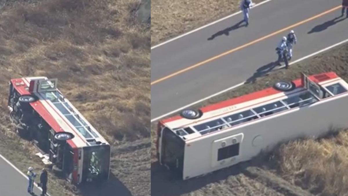 日本埼玉縣校車翻覆　50名學生「栽進田中」其中20人受傷送醫