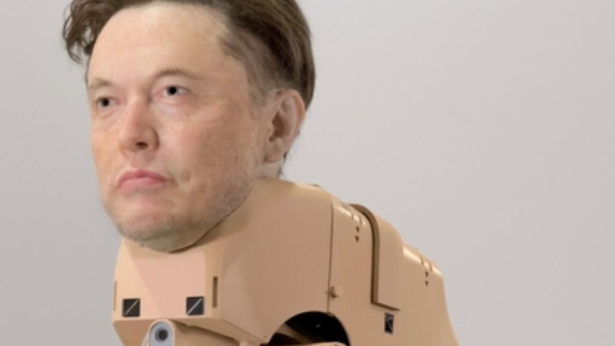 太前衛！　藝術家打造人面機器狗　祖克伯、馬斯克全用四肢走