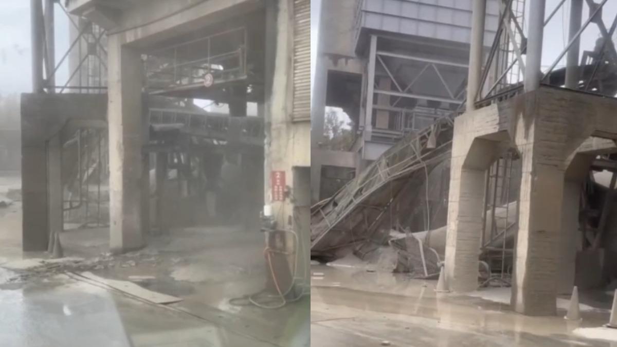 坍塌瞬間,有員工倉皇奔逃。(圖/民眾提供) 圖/坍塌瞬間,有員工倉皇奔逃。(TVBS 提供)