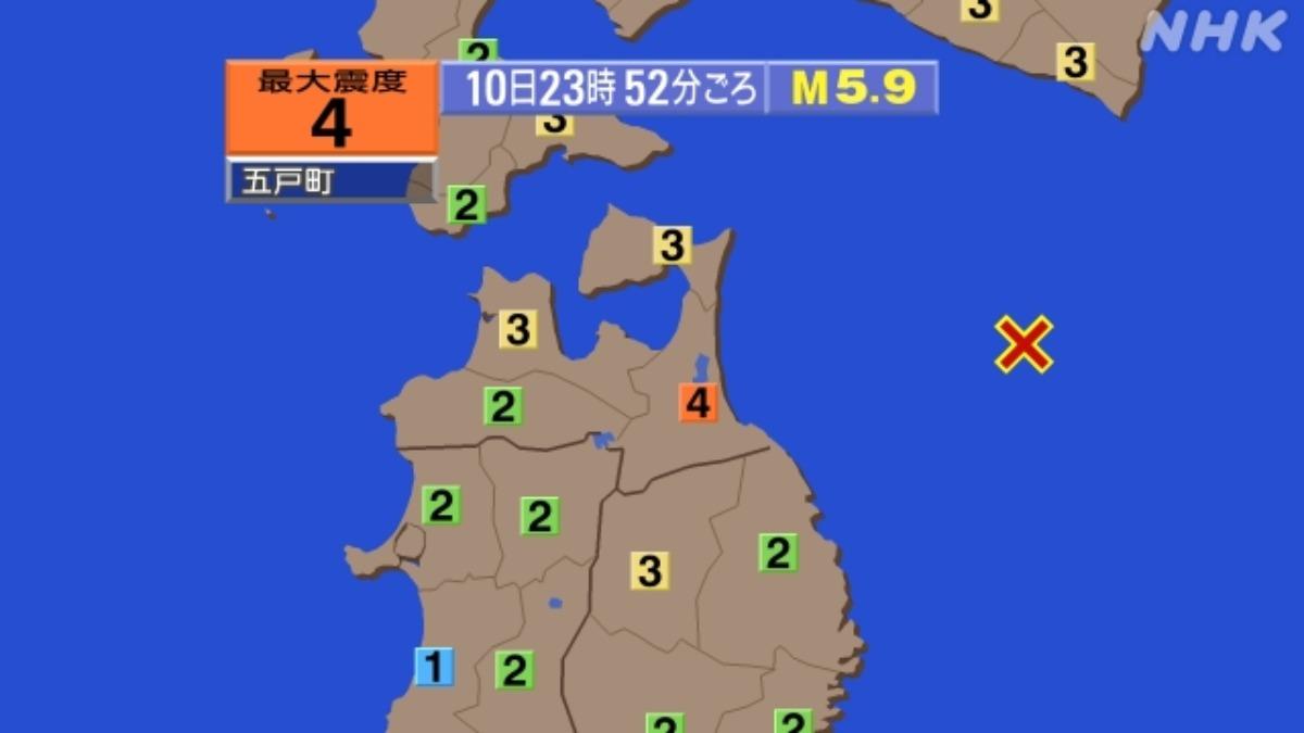 快訊/日本青森外海規模5.9地震!最大震度4 多地有感