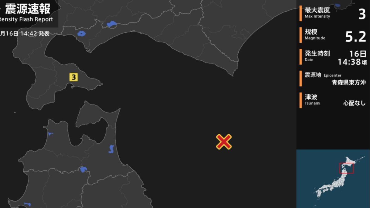 快訊/日本連三震!北海道規模5.3極淺層地震 最大震度3