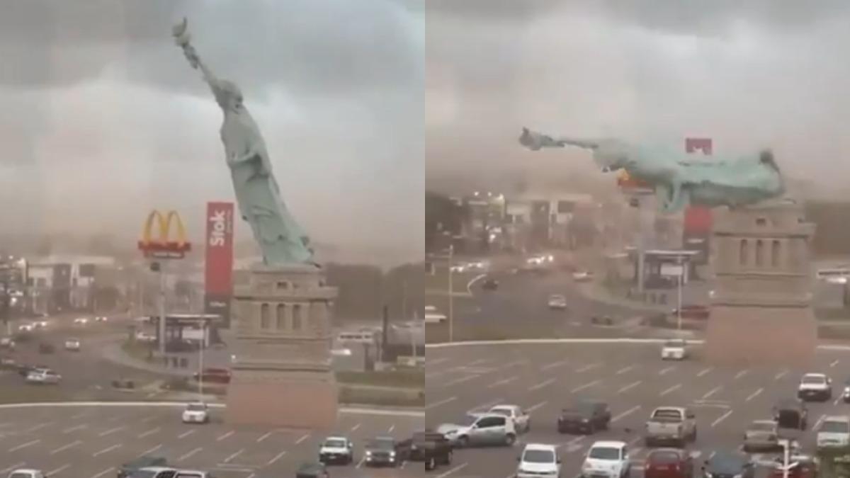 巴西颳暴風!35公尺自由女神像應聲倒地 險砸車畫面曝光