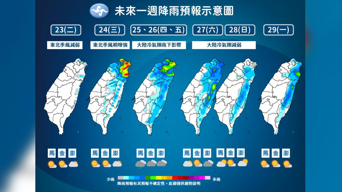 天氣/把握陽光!聖誕夜變天「冷空氣直逼冷氣團」 北東雨下到發紅