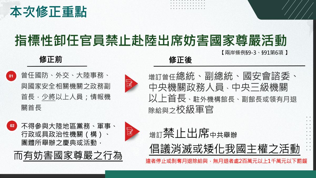 修法增訂指標性卸任官員禁止出席妨害國家尊嚴活動。(圖/行政院提供) 圖/修法增訂指標性卸任官員禁止出席妨害國家尊嚴活動。(TVBS 提供)