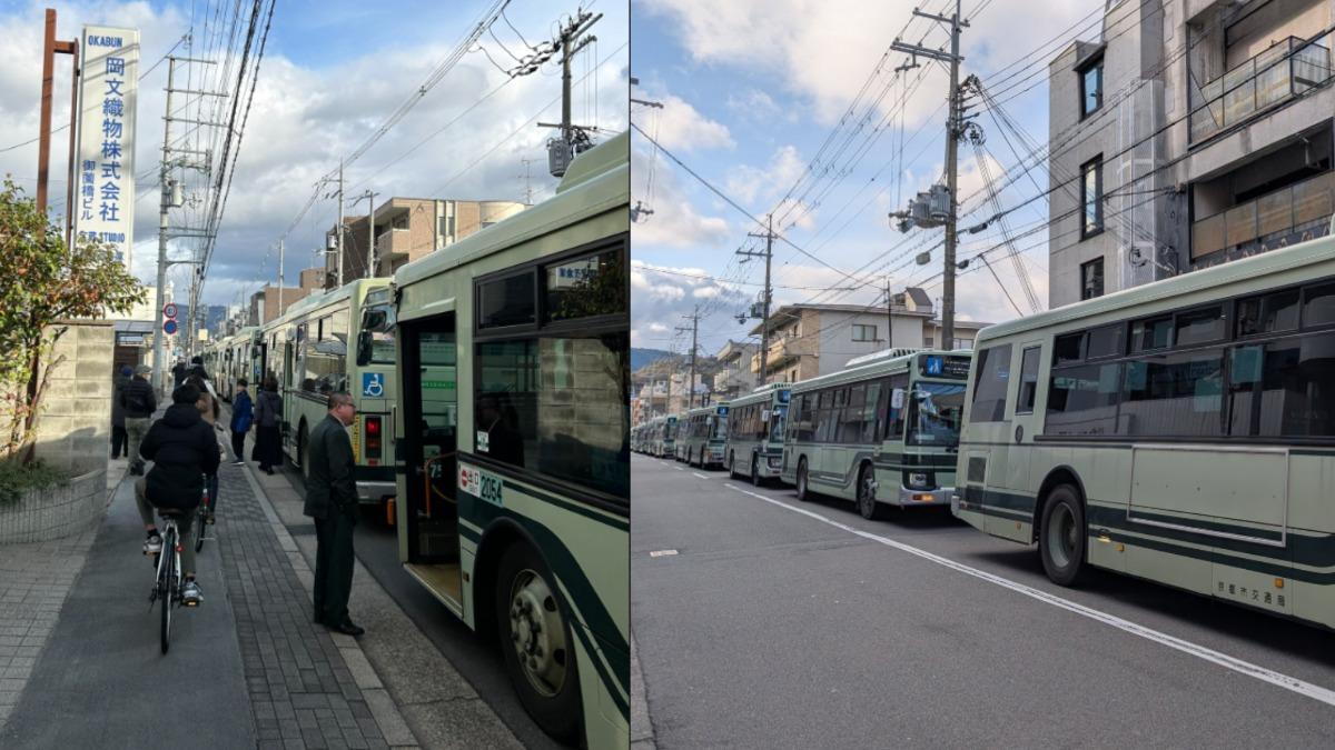 湧神社拜拜京都大塞車！逾30輛公車卡街頭數小時　現場慘況曝