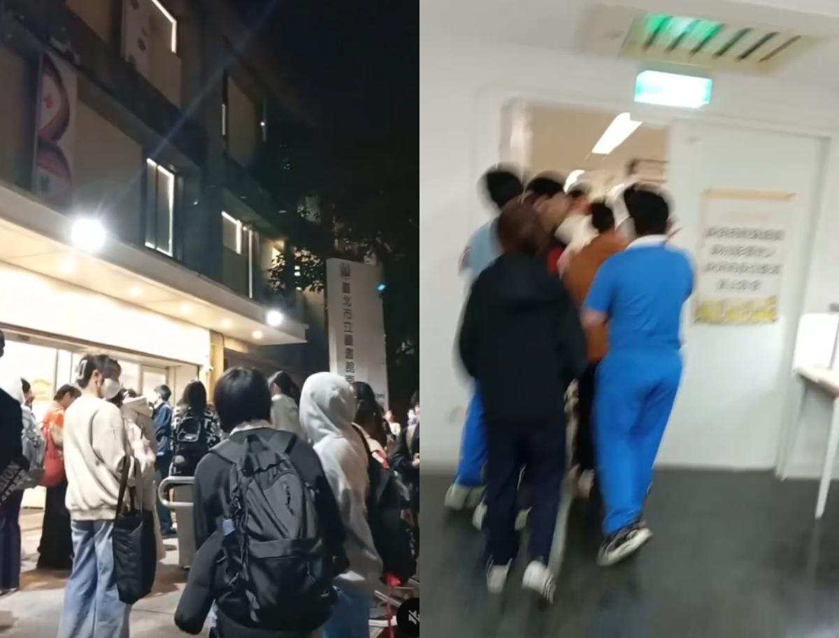 圖書館傳出失火,警報大作學生急忙逃離。(圖/lj_lai_lai_lai授權) 圖/圖書館傳出失火,警報大作學生急忙逃離。(TVBS 提供)