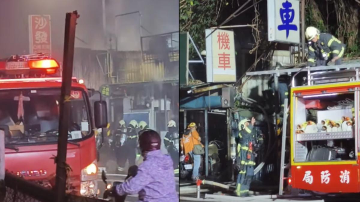 快訊／北投大火！鐵皮倉庫黑煙狂竄　75名消防員緊急灌救