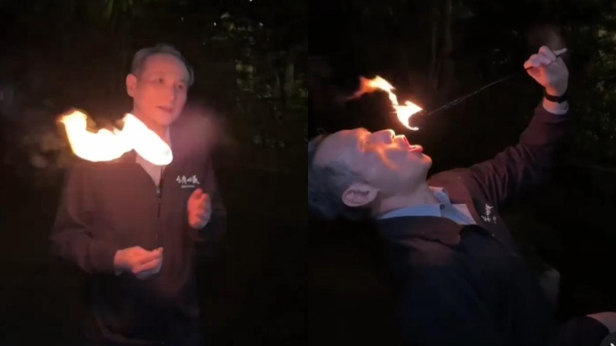 鄭運鵬尾牙「表演吞火」!一鏡到底沒NG 張大嘴烈火全滅