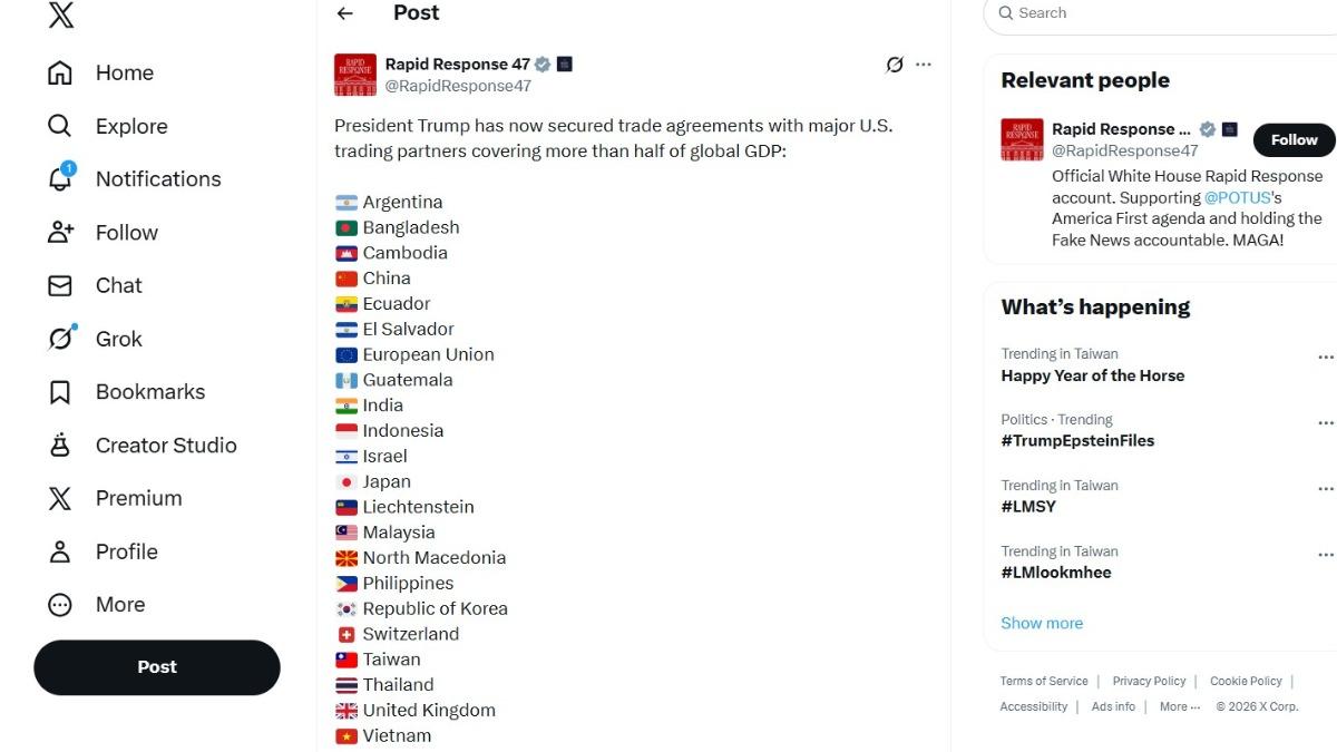 白宮貼文驚見青天白日紅旗!台灣名稱與中國「平起平坐」