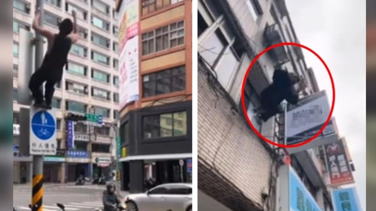 影音/新店民宅驚見「二樓跳窗特技」!表演者滾落馬路 騎士嚇壞了