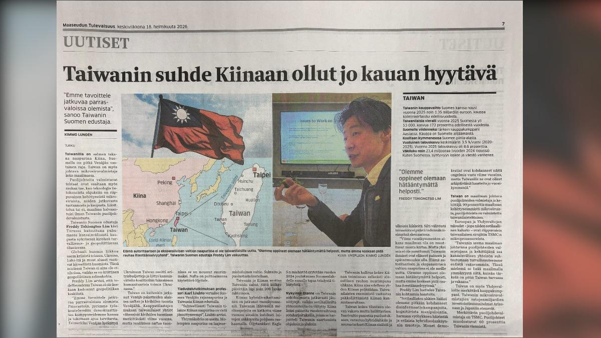 林昶佐再登芬蘭大報!談中國認知戰:「台灣不輕易恐慌」