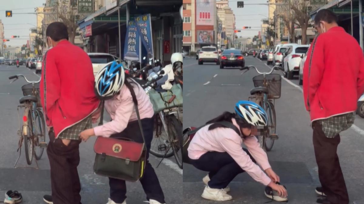 雲林街頭暖爆!女高中生馬路「幫失智男拉褲穿鞋」 畫面逼哭萬人