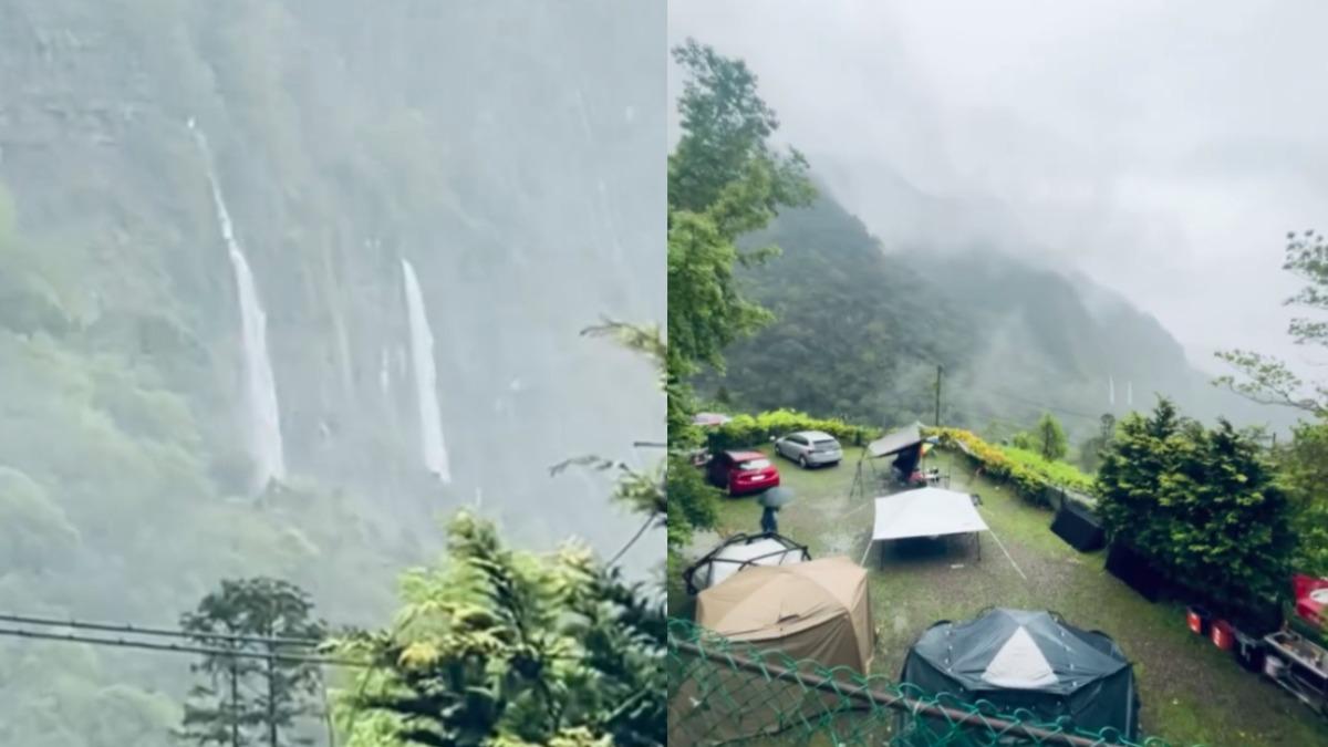 苗栗暴雨露營客雷聲聽整夜　 一覺醒來驚見山壁「長出2條瀑布」