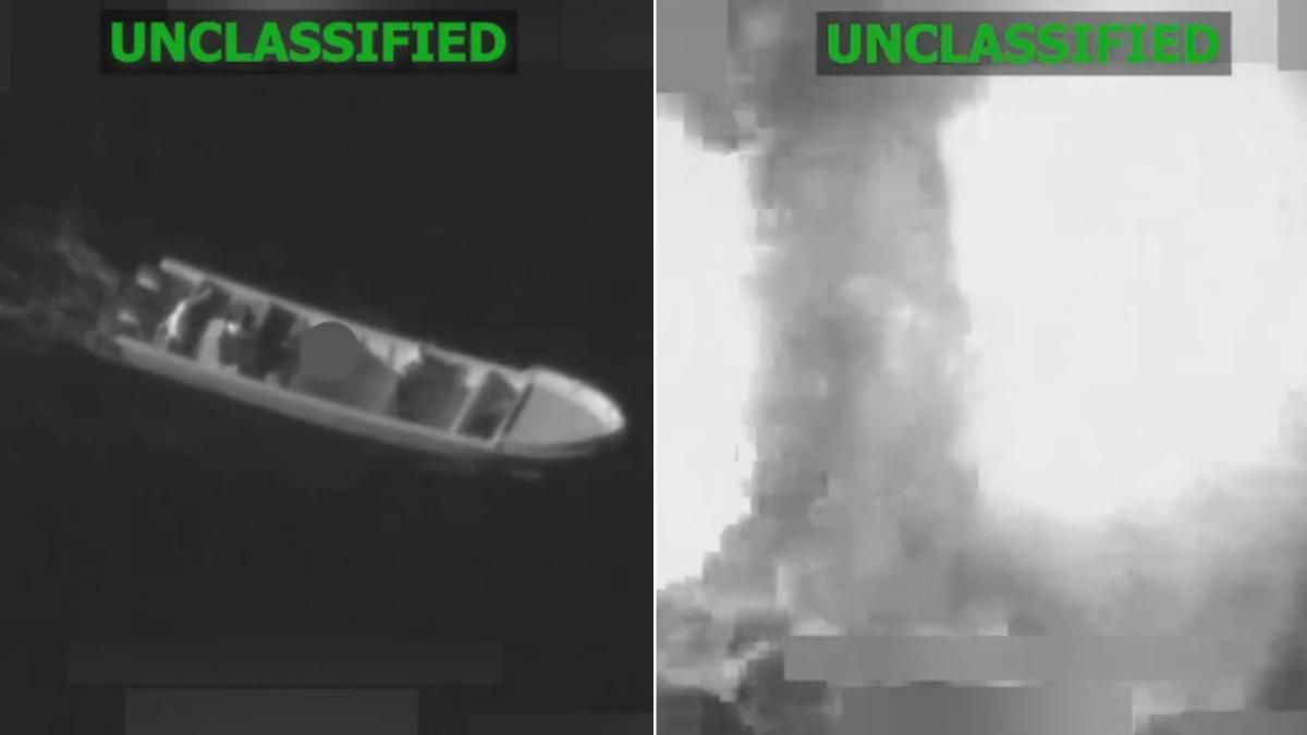 有片/美軍轟炸走私運毒船釀5死1生還 炸成火球畫面曝