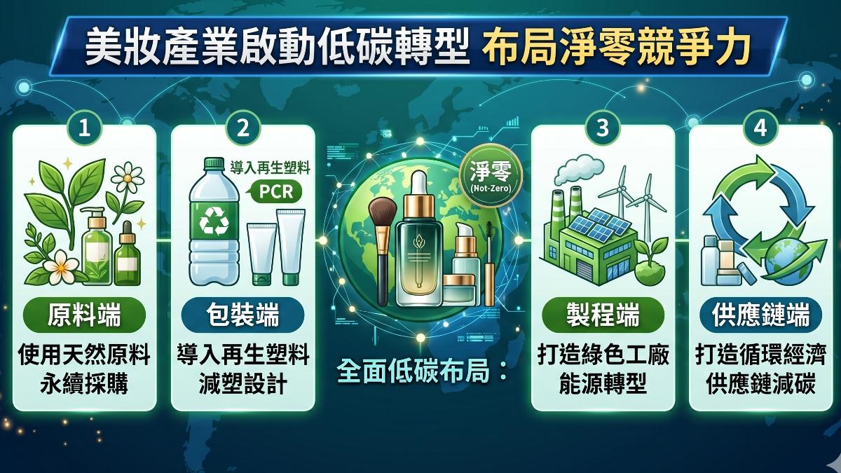 從咖啡渣到包裝再生，美妝邁向零碳未來。（圖／TVBS）