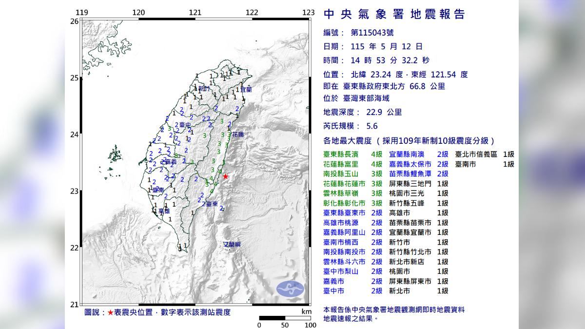 中央氣象署發布地震報告。（圖／中央氣象署）