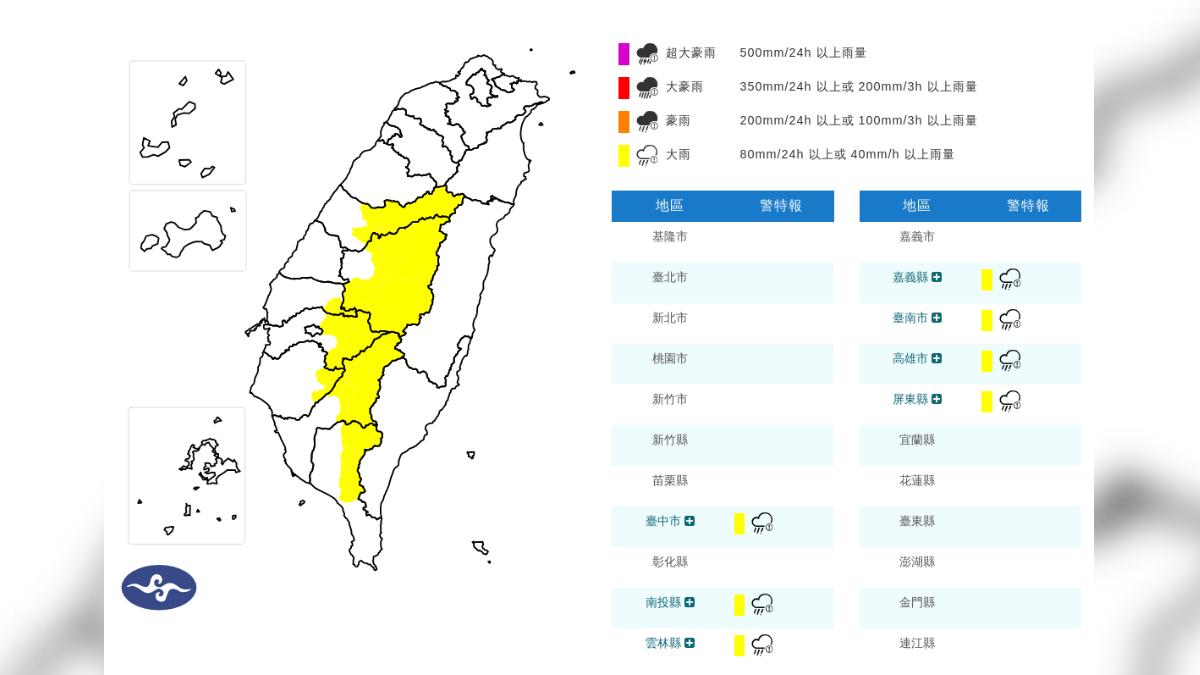 天氣/雷雨開炸!7縣市大雨特報 一路下到晚上