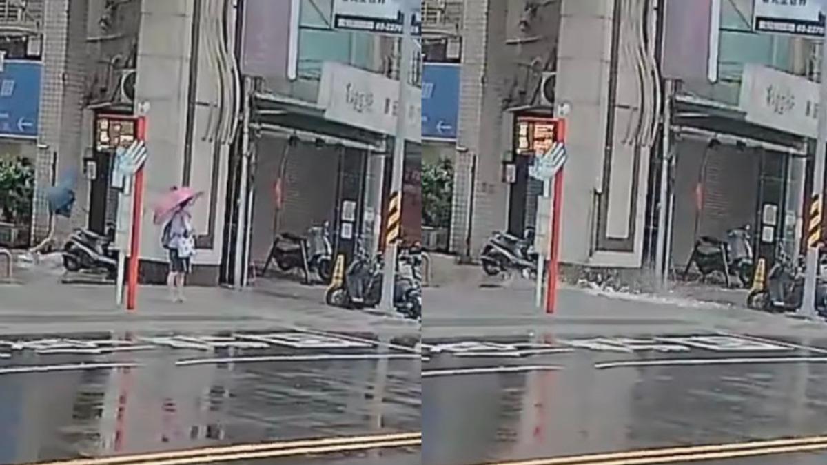 與死神擦肩!土城婦颱風天冒雨等車 下一秒「大片磁磚」從天降