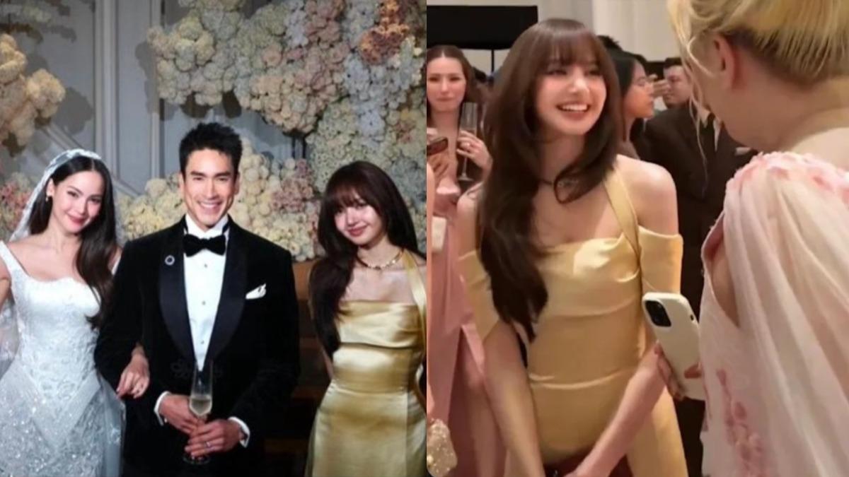 LISA驚喜現身!香檳金禮服辣秀香肩 出席泰「國民CP」婚禮賓客搶拍