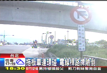 拖板車連環碰 電線桿路牌險倒│TVBS新聞網