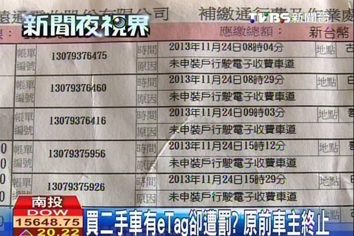 買二手車有etag卻遭罰 原前車主終止 Tvbs新聞網