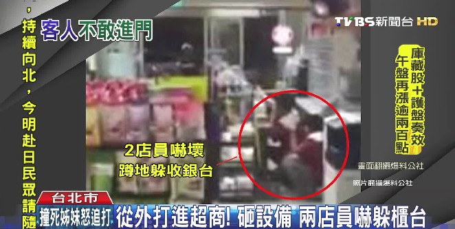 從外打進超商!砸設備 兩店員嚇躲櫃台 超商 打架2