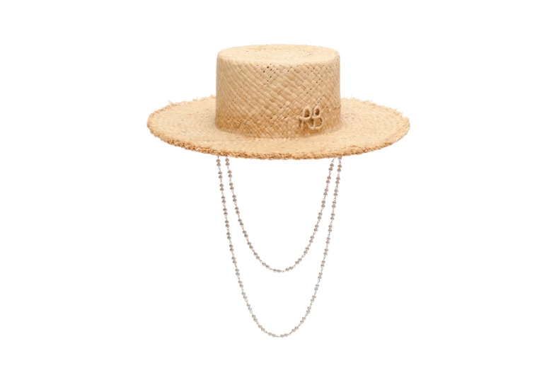 2024夏天帽子推薦：珍珠雙繩鬚邊編織平頂草帽