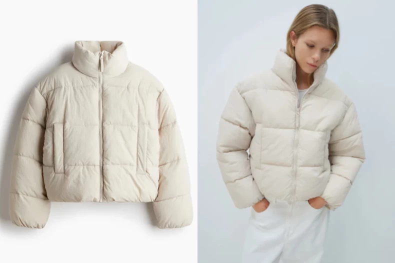 米白色羽絨外套推薦：H&M