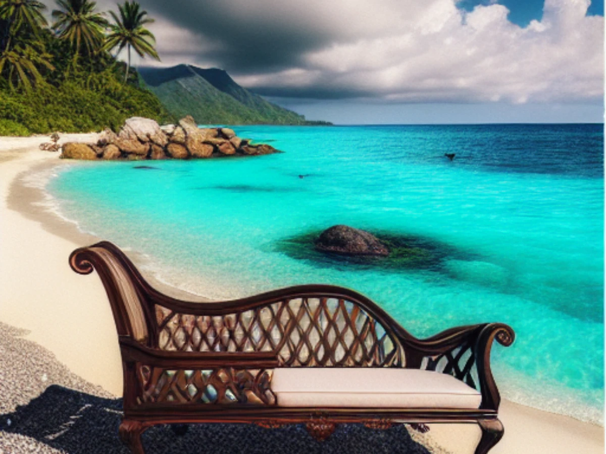 圖 C：浪漫海邊的木質長椅