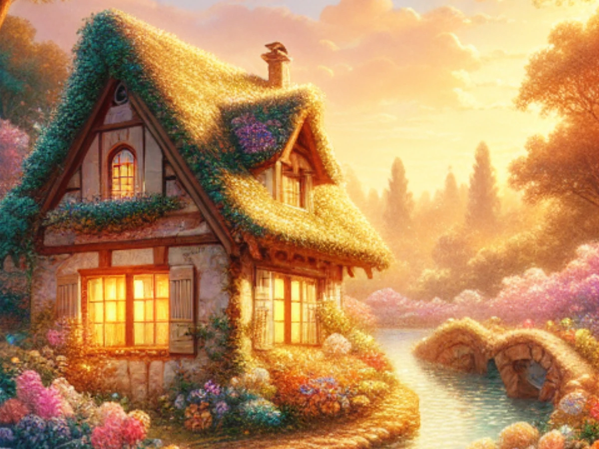 圖 A：溫暖陽光下的花園小屋