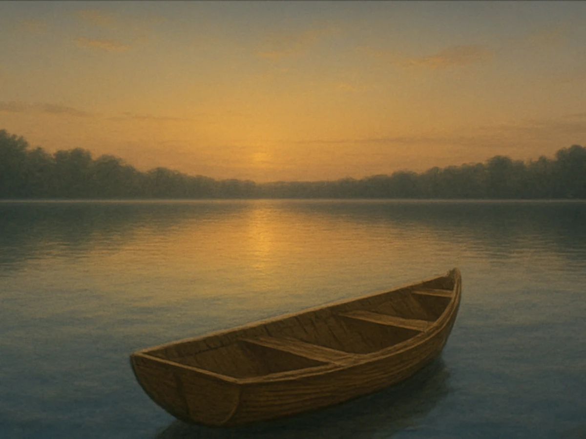 圖 C:平靜湖面上的一艘小船