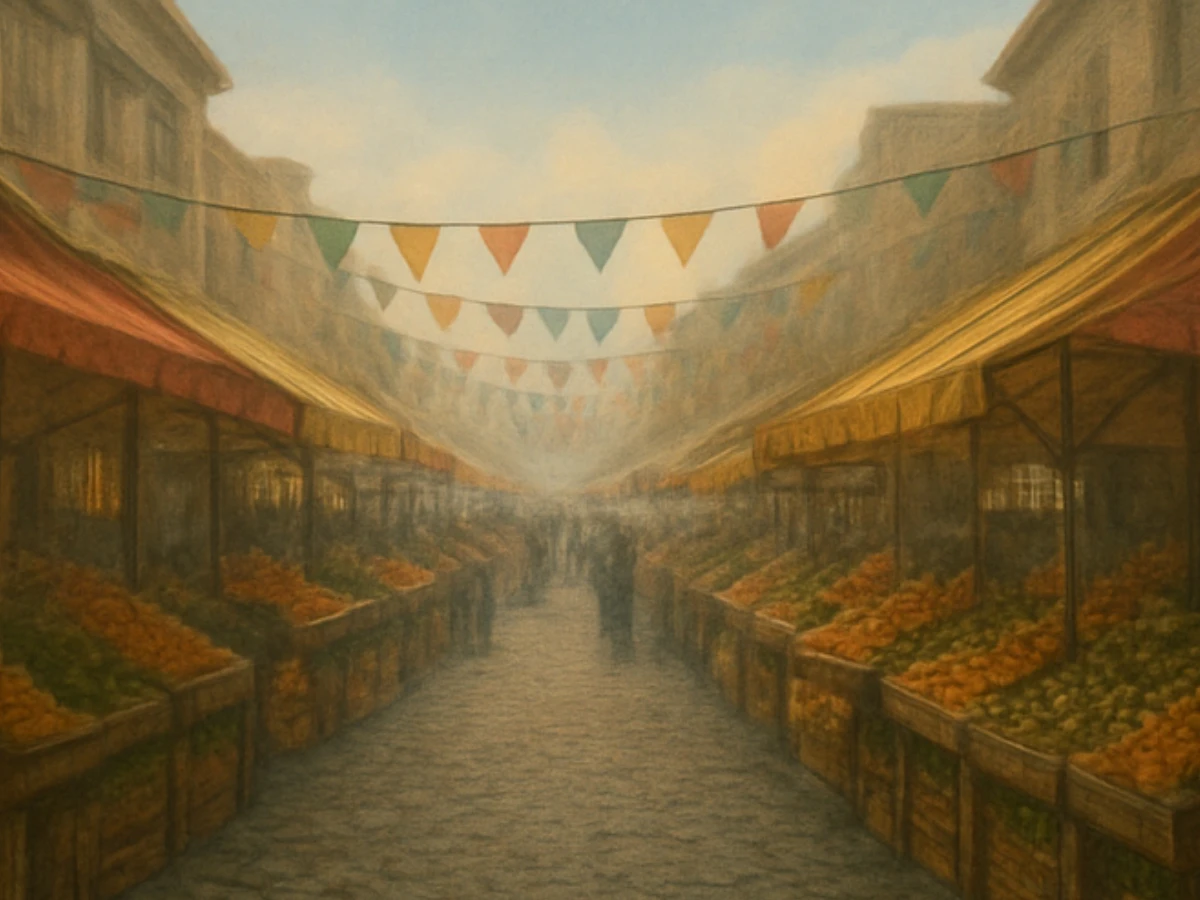 圖 B:熱鬧繽紛的市集