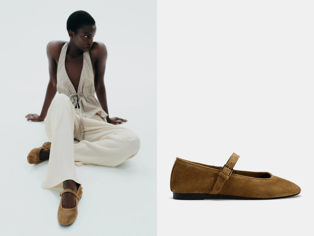 ZARA 絨面真皮平底芭蕾鞋,NT.1,490