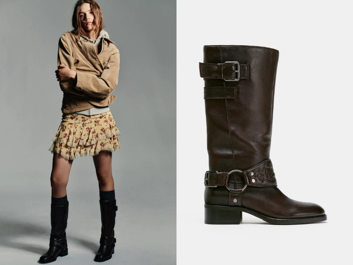 ZARA 真皮刺繡平底靴,NT.5,990