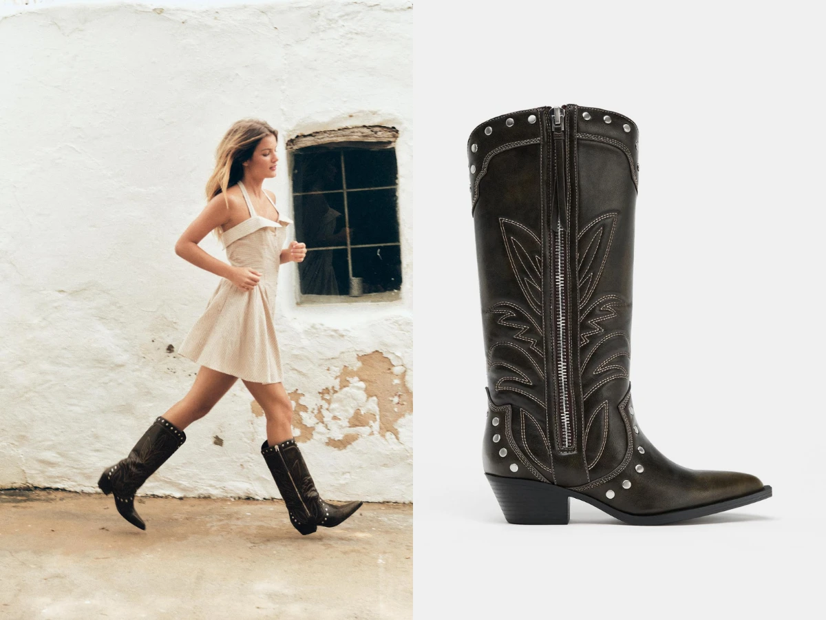 ZARA 鉚釘牛仔風長靴,NT.3,990