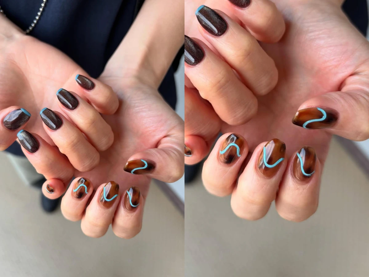 藍棕色美甲推薦