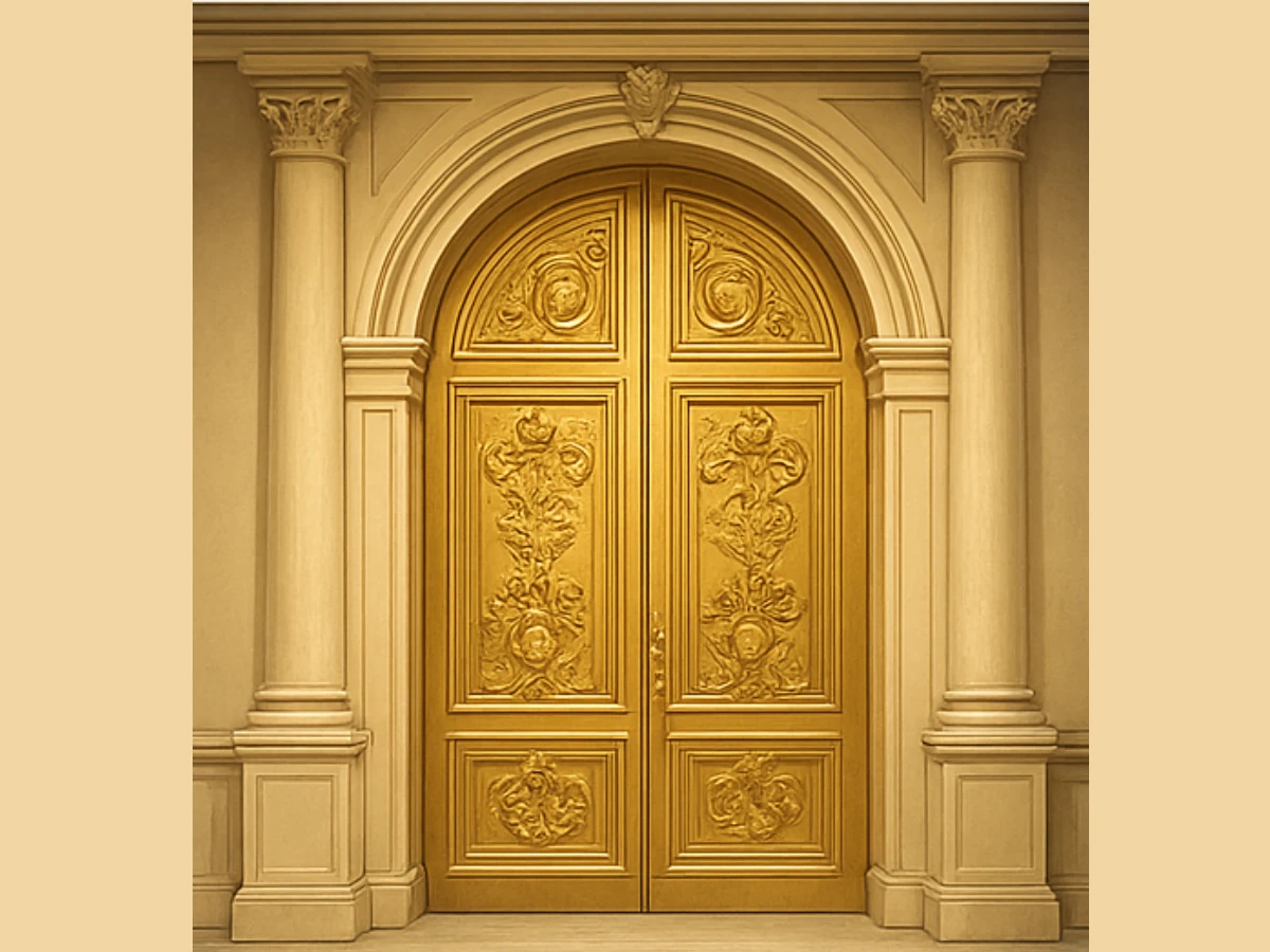 圖A:金色浮雕大門