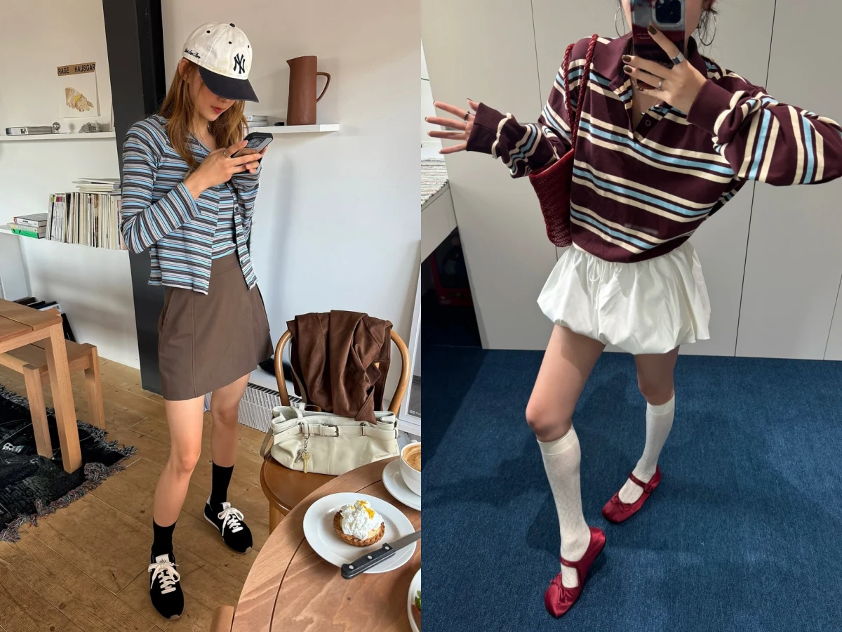 條紋上衣 x 短裙、氣球裙