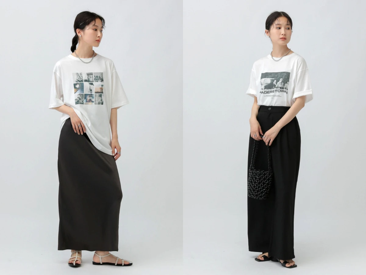 窄裙穿搭技巧1:寬版T恤