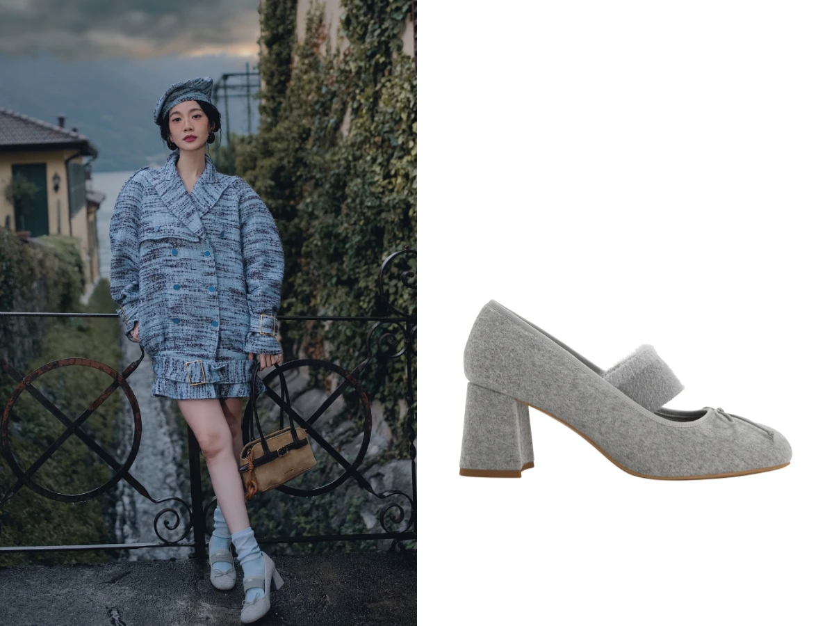 曾之喬穿CHARLES & KEITH Winona 針織帶瑪莉珍粗跟鞋，NT.1,990