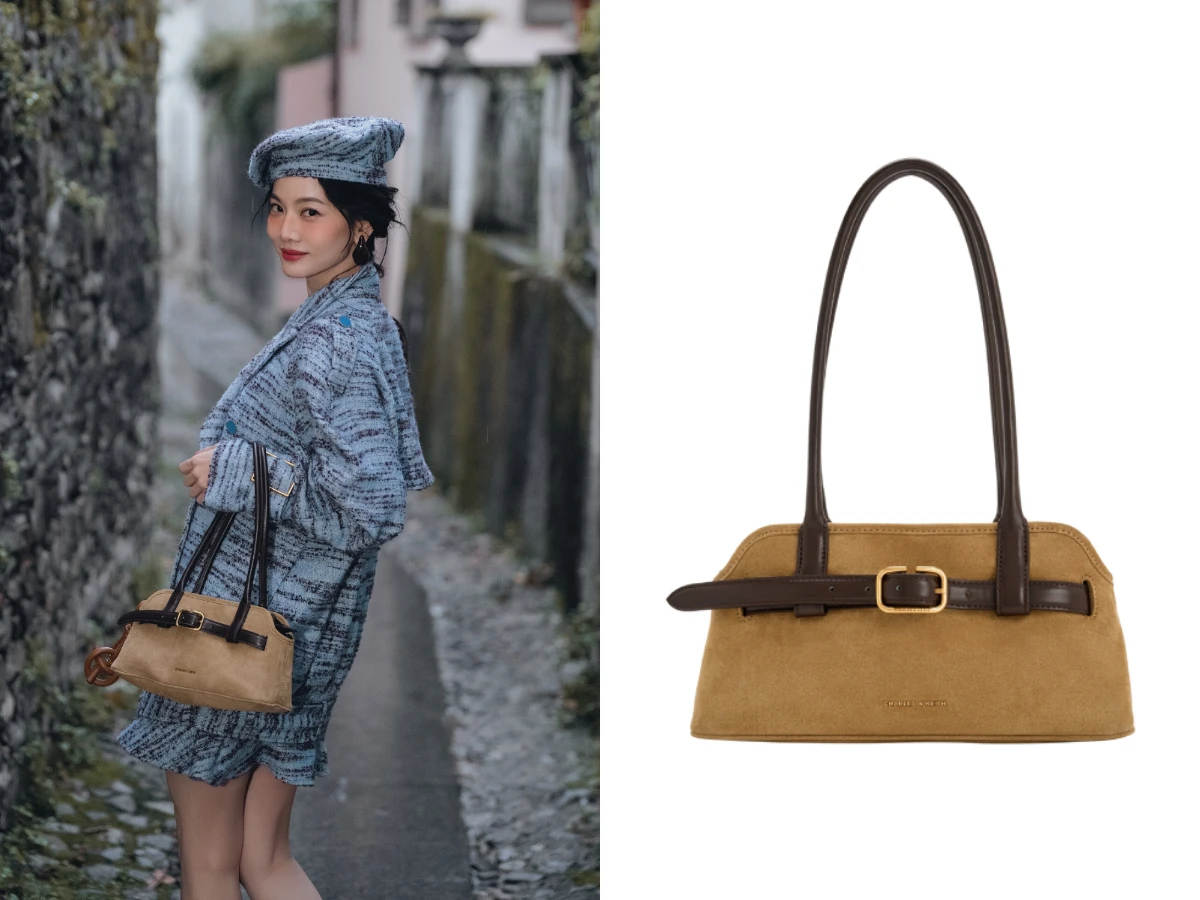 曾之喬拎CHARLES & KEITH Victoria 麂皮肩背包，NT.3,190