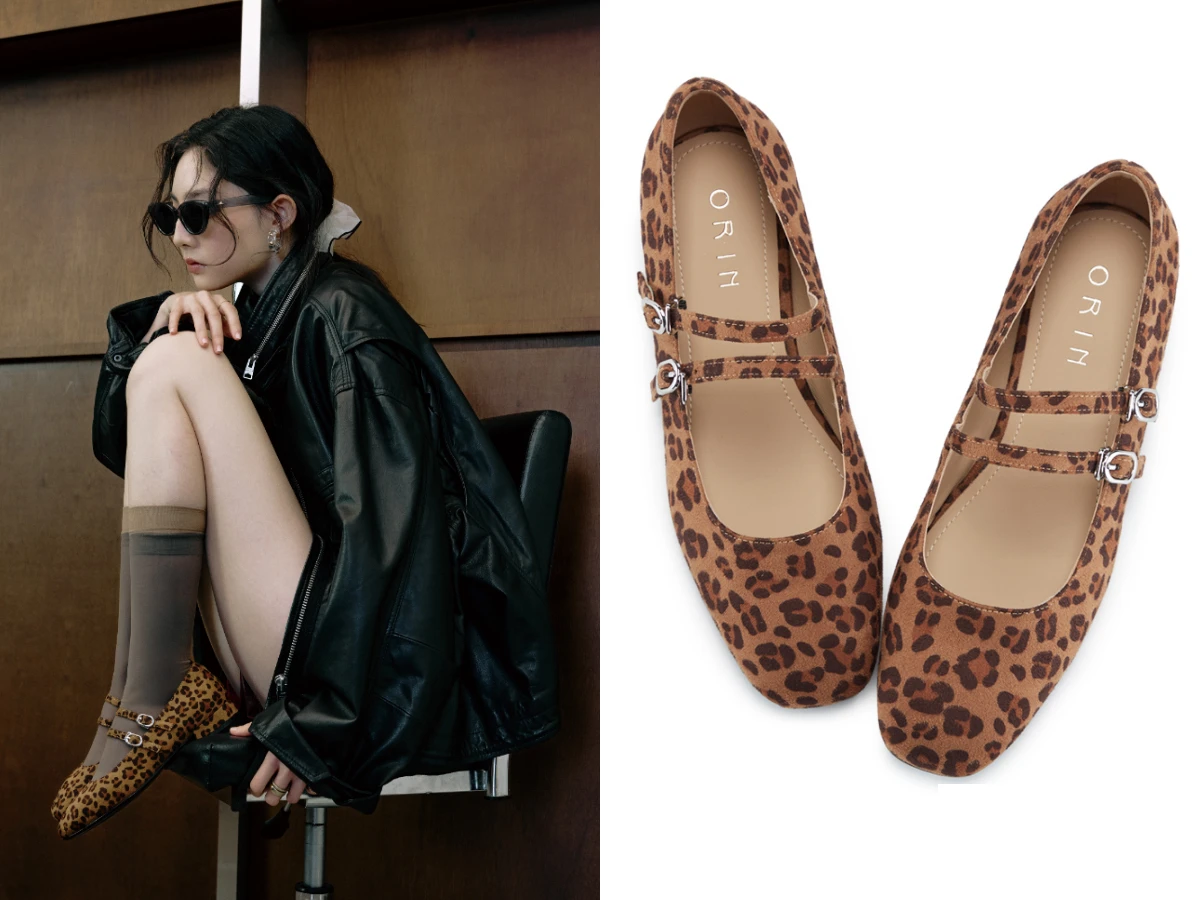ORIN 豹紋布平頭瑪莉珍低跟鞋，NT.2,980