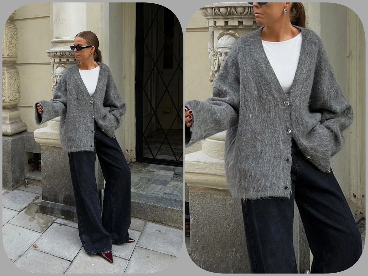 灰針織外套穿搭技巧