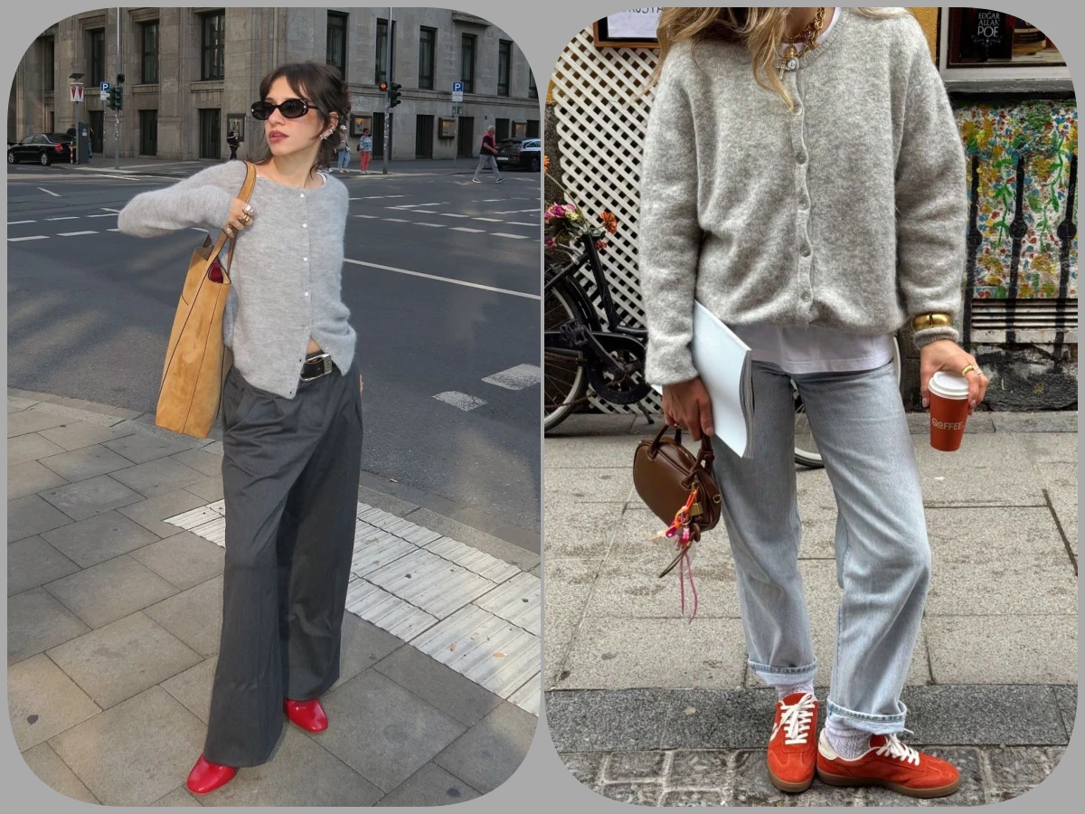 灰針織外套穿搭技巧