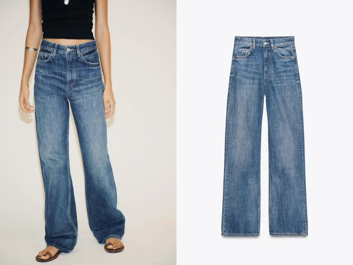 TRF WIDE LEG 高腰全長牛仔褲，NT.1,490&rarr;NT.894