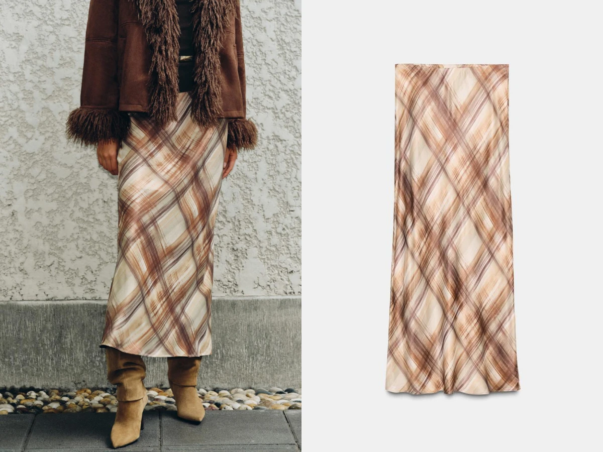 緞面中長裙，NT.1,290&rarr;NT.774