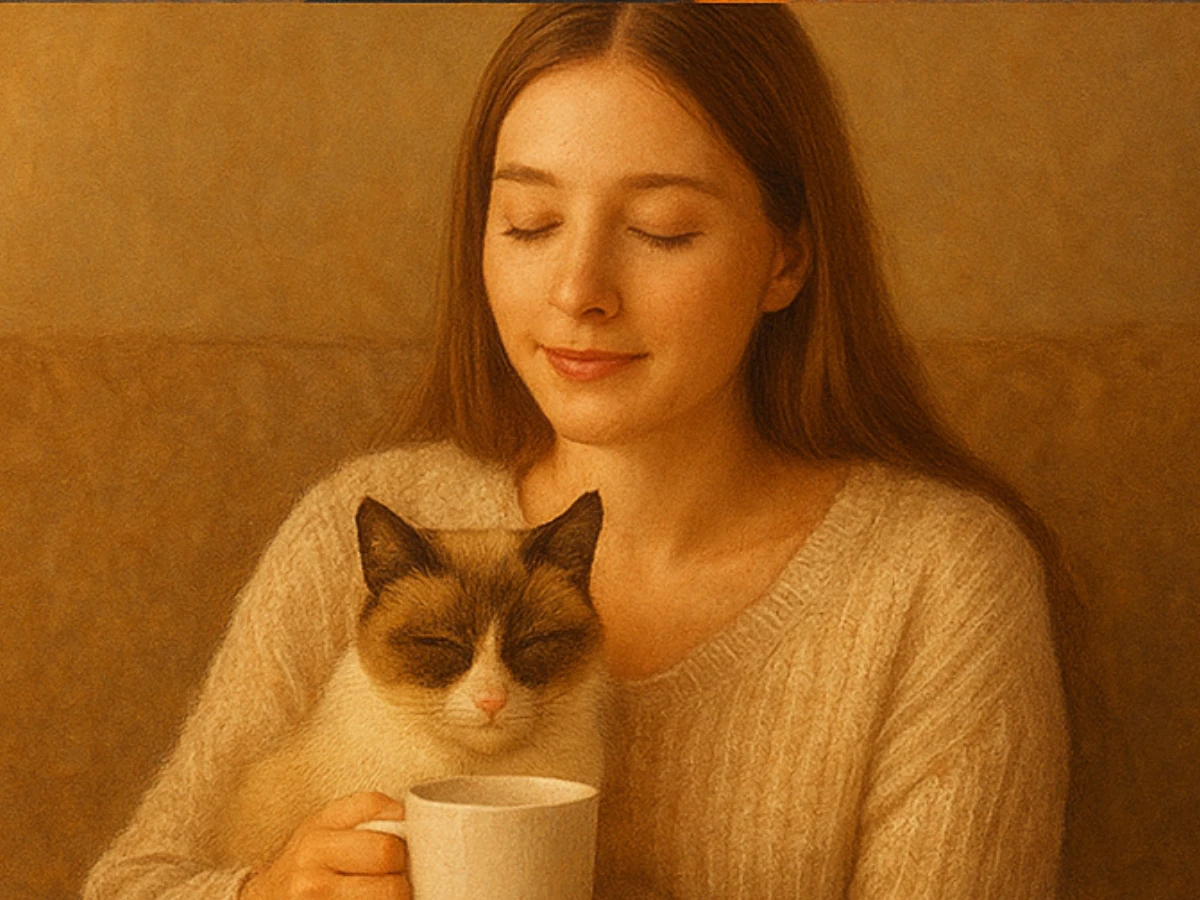 選D圖：抱貓喝茶午後&mdash;&mdash;你有「安穩福」