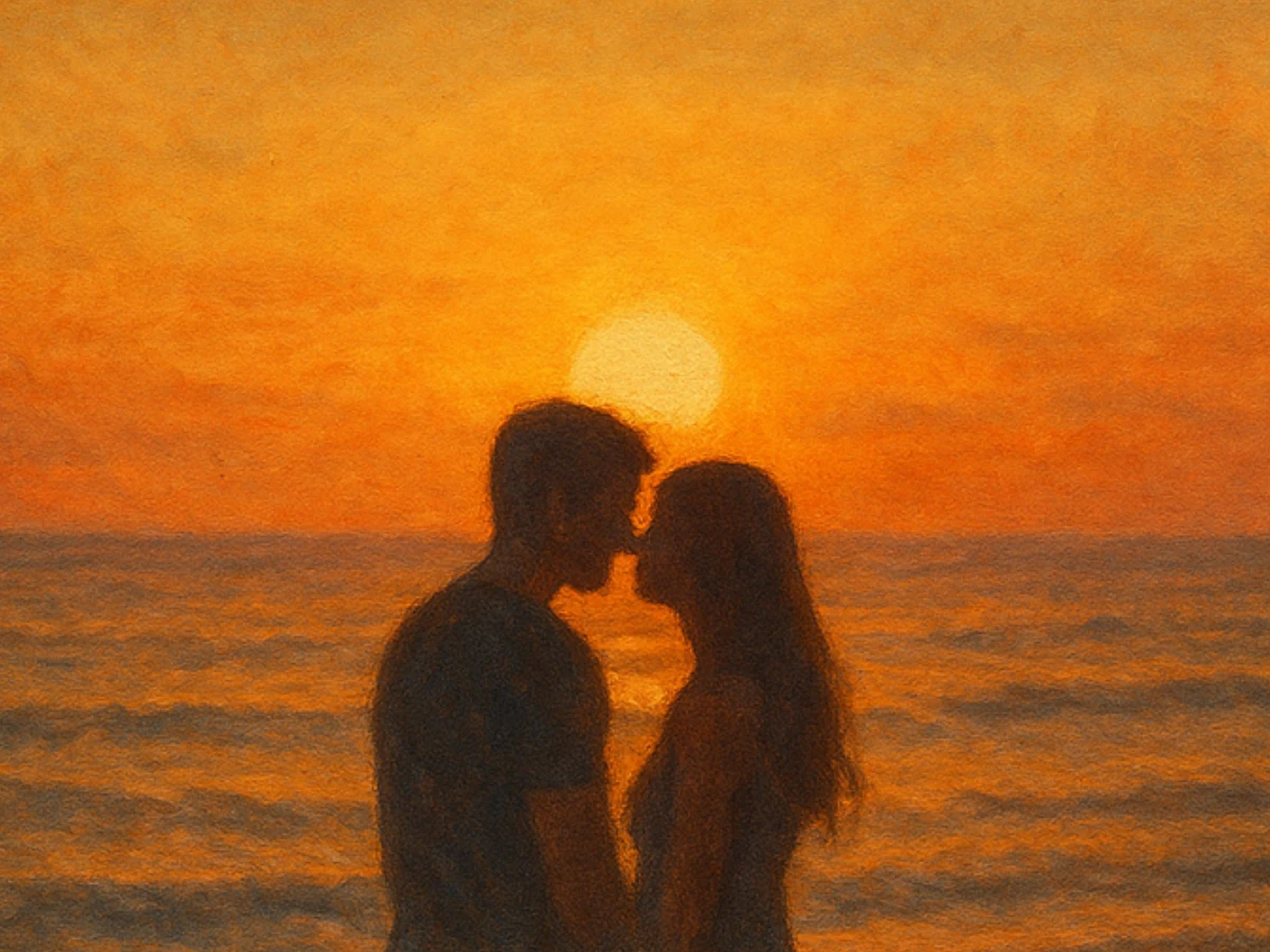 選B圖：海邊日落情侶&mdash;&mdash;你有「愛情福」